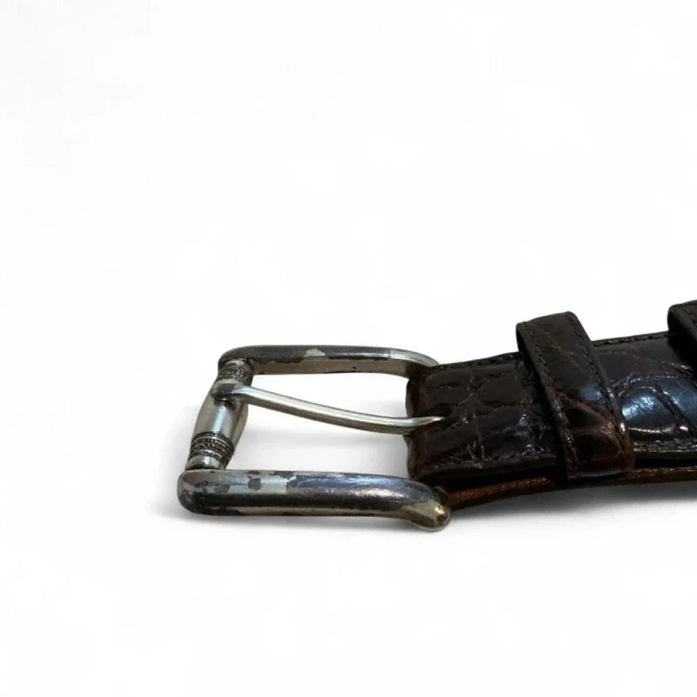 Zelli Alligator Leather Belt Men 38 Dark Brown Good Handcrafted Italy USA Exotic